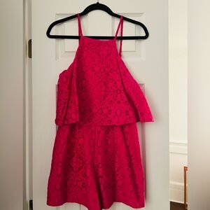 Lilly Pulitzer Celyn Romper Magenta Tic Tac Tile Lace Size 4 NWT
